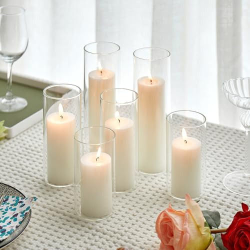 Velas De Pilar Y Cristal, Conjunto De 6 Velas De Pilar Blanc