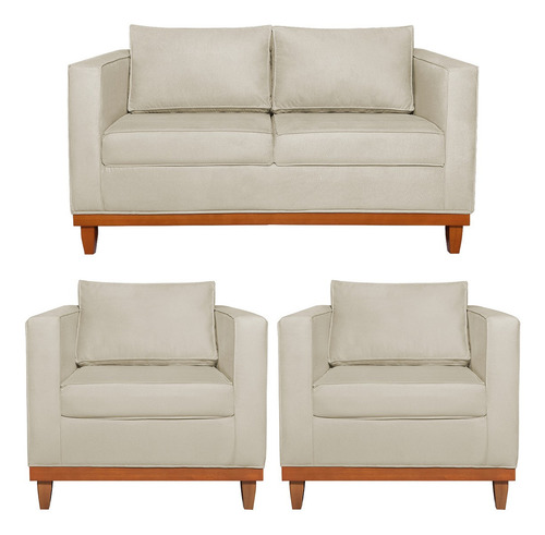 Kit Sofa 3 Lugares E 2 Poltronas Europa 180 Cm Bouclé Cor Bege