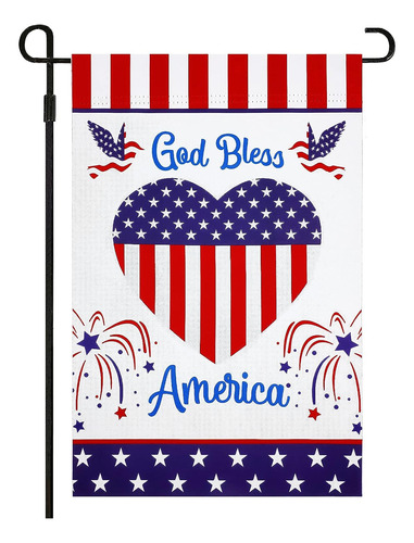 Bandera De Jardín De God Bless America Con Tira Patriótica Y