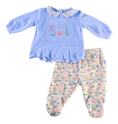 Conjunto Plush Polera Pantalon Recién Nacido Niña Celeste