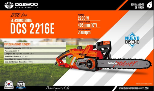 Motosierra Electrica Electrosierra Daewoo 2200w 406mm 16''