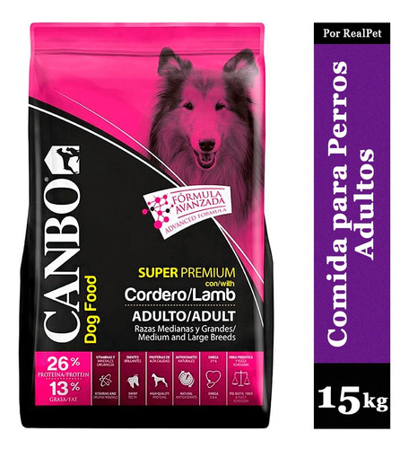 Comida Para Perro Adulto Mediano Grande Canbo Cordero 15 Kg