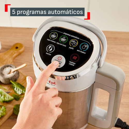 Licuadora Easy Soup T-fal, 5 Programas, 800w, Bl8411x0 Blanco/plateado