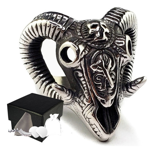 Combo Anillo Satán Demonio Cabra Acero Inoxidable Baphomet