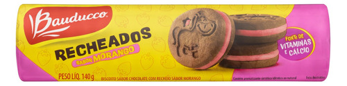 Biscoito Chocolate Recheio Morango Bauducco Recheados Pacote 140g