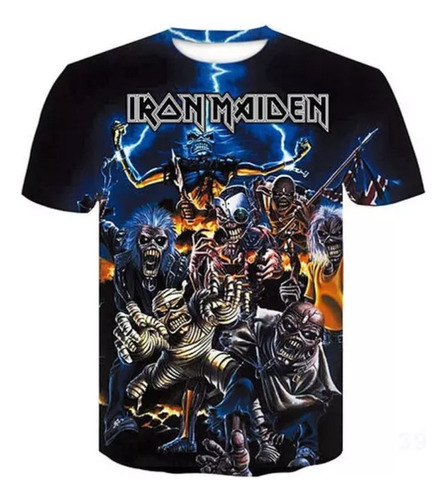 2 Camiseta Casual Con Estampado De Banda De Iron Maiden Anim