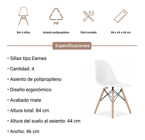 Set 4 Silla Tipo Eames De Comedor Modernas Colores