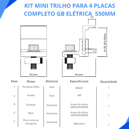 Kit Suporte Cerâmico Para 8 Placas Com Perfil / Trilho