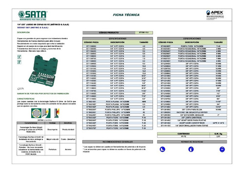 Imagen 2 de 2 de Juego Copas 6 Puntas 1/4 Y 3/8 65 Piezas-mm/puLG Ref.09011sj