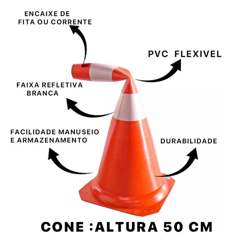 12 Cone Flexível Faixa Refletiva 75cm Segurança Sinalização