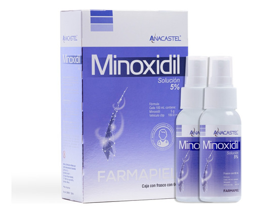 2 Piezas Spray Anacastel Minoxidil 5% Cabello Y Barba 60 Ml