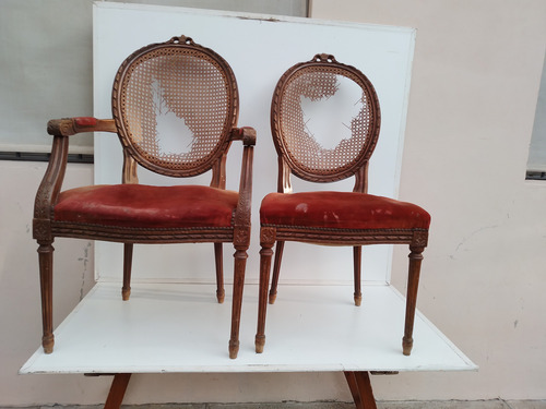 Lote Antigua Silla Sillón Estilo Luis Xvi Pana Y Esterilla (Usado)