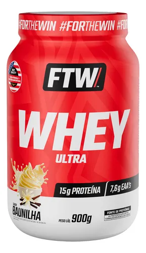 Pote de Whey Ultra Protein FTW sabor baunilha 900g em fundo branco