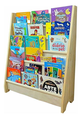 Rack Para Livros Infantil, Standbook Montessoriano 6 Bolsos