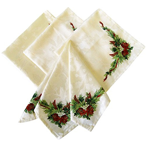  Christmas Ribbons Engineered Printed Fabric Napkins Se...