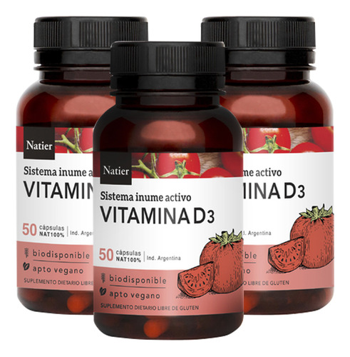 Combo Suplemento Natier Vitamina D3 50 Cápsulas X 3 Packs