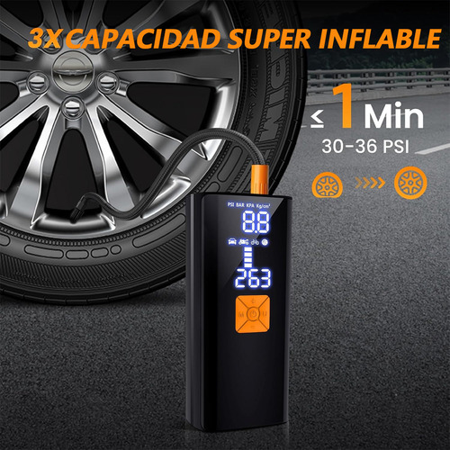Compresor de aire mini portátil Mighty Rock Compresor de aire portátil color negro 12V, Inflar Llantas de Auto y Motocicleta Compresor Inflador Llantas Portatil 150 PSI Batería de 7500mAh