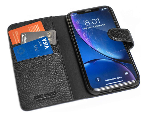 Estuche Tipo Billetera De Cuero Genuino Para iPhone XR - 4 R