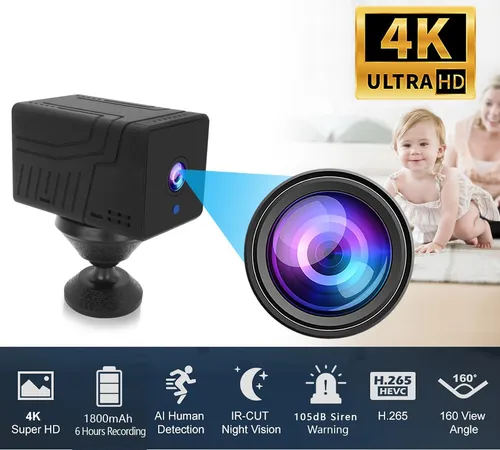 Cámara Ip Inalámbrica Wifi 4k, Batería De 1800 Mah, Cámara
