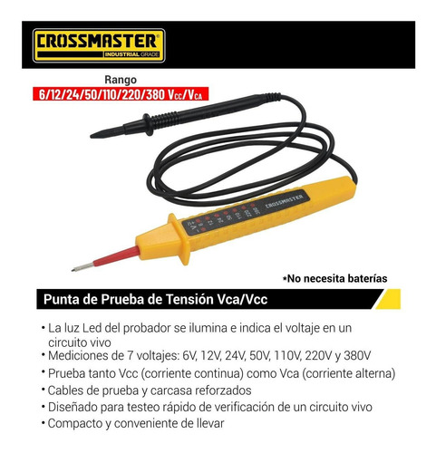 Imagen 2 de 4 de Punta Prueba De Tensión 6v 380v Vca Vcc Crossmaster 9936595