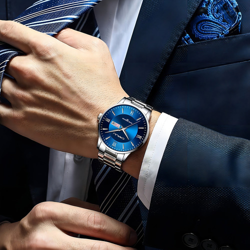 Crrju Stainless Calendar Relojes Clásicos Para Hombre Color Del Fondo Silver Blue