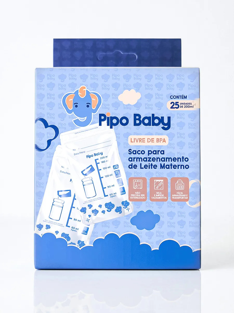Kit 25 Saquinhos Para Armazenar Leite Materno 200ml Livre De BPA Ziplock Duplo Antivazamento - Pipo Baby