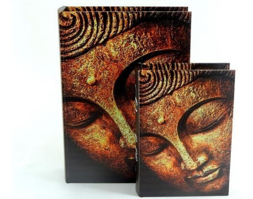 Jogo 2 Caixas Livro Decorativa Buddha Em Mdf E Courino