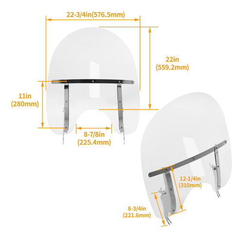 Parabrisas Desmontable 67,3 Cm X 58,4 Cm Para Harley Davidso