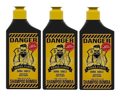 3 Shampoo Danger Para Barba E Cabelo 250 Ml - Barba Forte