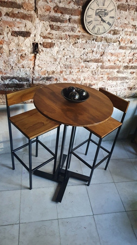 Imagen 6 de 6 de Mesa Barra Redonda 70cm Base Central Taburetes Respaldo