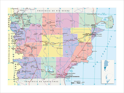 Lamina Fine Art Mapa Politico Chubut 39x50 M Y C