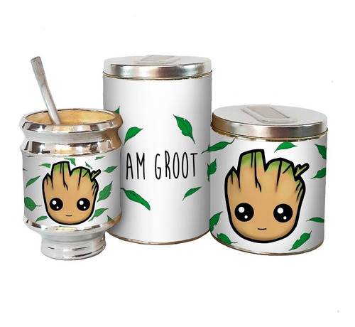 Imagen 3 de 5 de Equipo De Mate Sin Termo Baby Groot Cuero Set Kit Matero