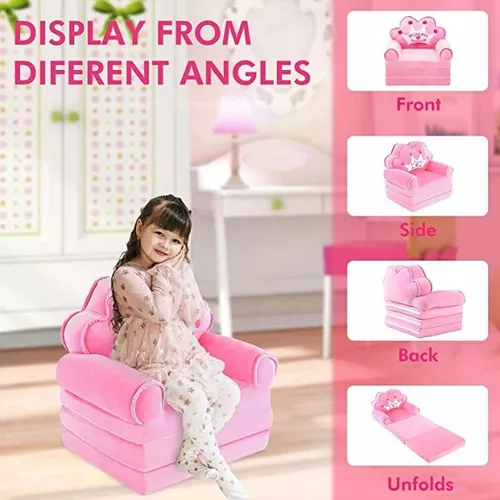 Sofá plegable para niños, sofá infantil para dormitorio, sofá infantil para  niña, silla de princesa rosa para niños pequeños de 1 a 3 años, cómodo