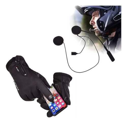 Combo Guante Moto Touch + Auricular Con Microfono Casco