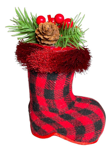 Decoracion Navideña Navidad Bota Leñador Colgante Color Rojo Y Negro