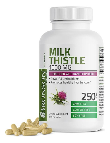Bronson Milk Thistle 1000mg Salud Higado 250 Capsulas
