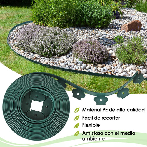 Separador Jardín Limitador De Césped 5cm×6m Verde + 18 Uñas