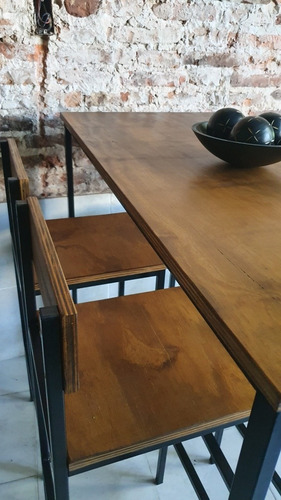 Imagen 3 de 8 de Mesa Barra Apoyo 120x60 + 4 Taburetes Respaldo Industrial