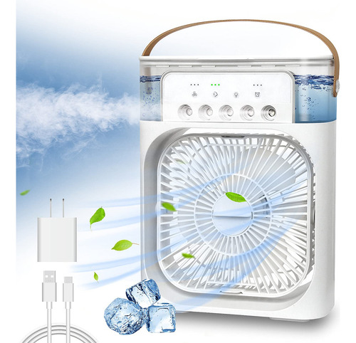 Ventilador Portátil Enfriador De Aire Con Luz Led Y Temporiz Blanco