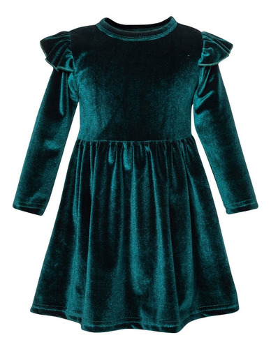 S7 Vestido Para Niña Pequeña Lindo Color Sólido Manga Larga