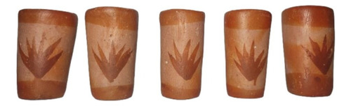 Set De 5 Tequileros Artesanales De Barro Con Portatequilero