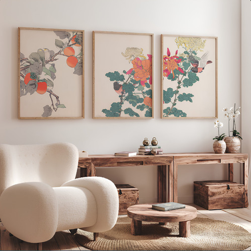 Cuadros Orientales Arte Asiatico Pajaros Y Flores 30x40cm