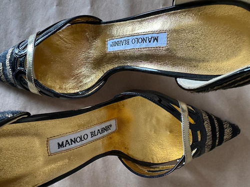 Manolo Blahnik Stiletto Cuero Negro Y Dorado N° 35.5