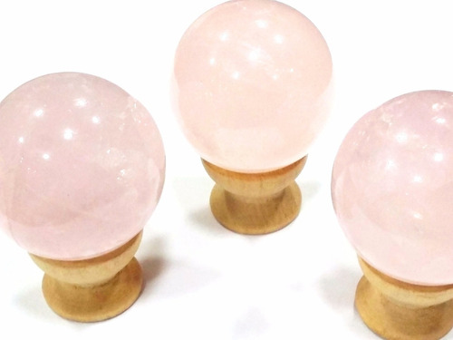 3 Bolas De Cristal Quartzo Rosa 4cm C/base Feng Shui Energia