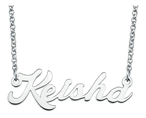 Collar Con Nombre De Keisha Personalizado En Placa De Plata