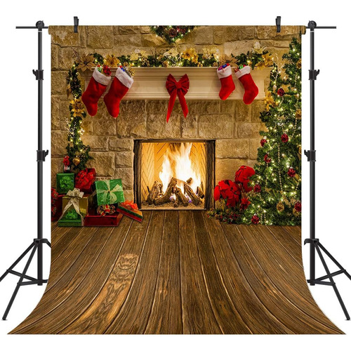 5x7ft Christmas Fireplace Theme Backdrop For Photography Tre