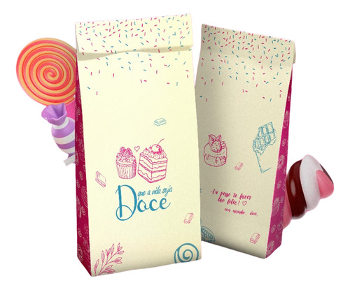 Saco De Papel Kraft Doces Delivery Pp 12x6,5x22 100 Unidades