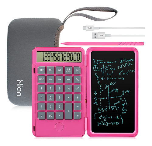 Calculadora + Pantalla De Escritura 12 Digitos Rosa