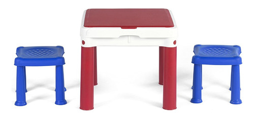 Conjunto Infantil Mesa E Bancos Constru Kids Keter Cor Vermelho e Azul