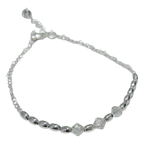 Pulsera De Plata 925  Dijes Cristal Rombo 17+3 Cm De Alargue